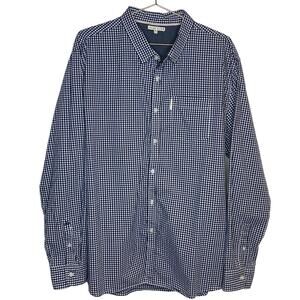 Marc Ecko Mens Size XL Cut And Sew Button Down Shirt Navy Blue White Long Sleeve